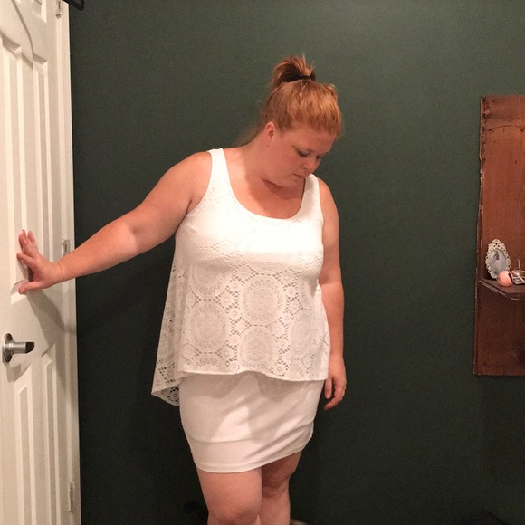 Plus Size Mini White Lace Dress - Picture 2 of 7